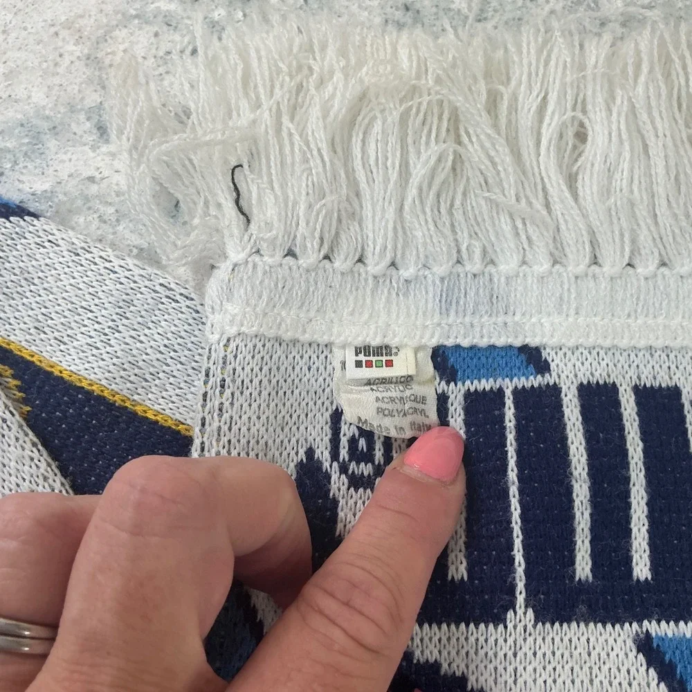Puma Scarf Italia FIGC Soccer OS White Blue Striped Knit Fringe Made in Italy